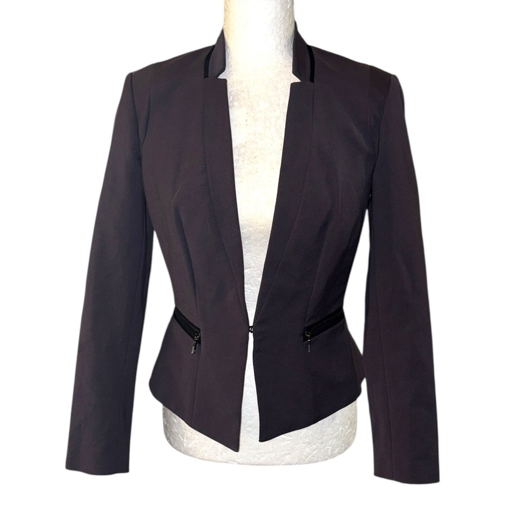 Rebecca Taylor Dark Gray Zipper Silk Detail Fitted Peplum Blazer - 2